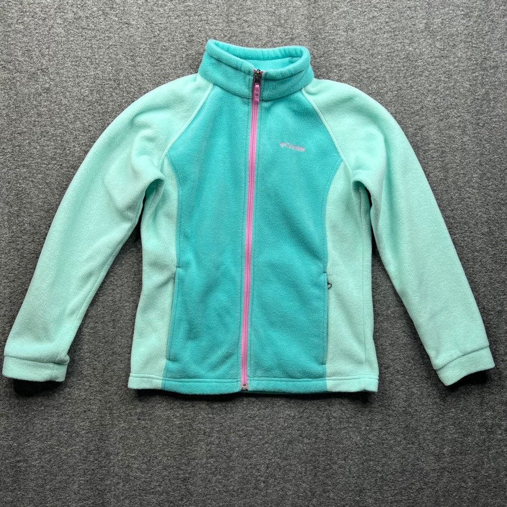 Columbia‎ Jacket Girls L 14/16 Teal Mint Green Fleece Full Zip WG6756 Mock Neck